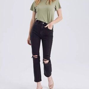 Abercrombie & Fitch Ankle Straight Ultra High Rise Distressed Black Jean sz30